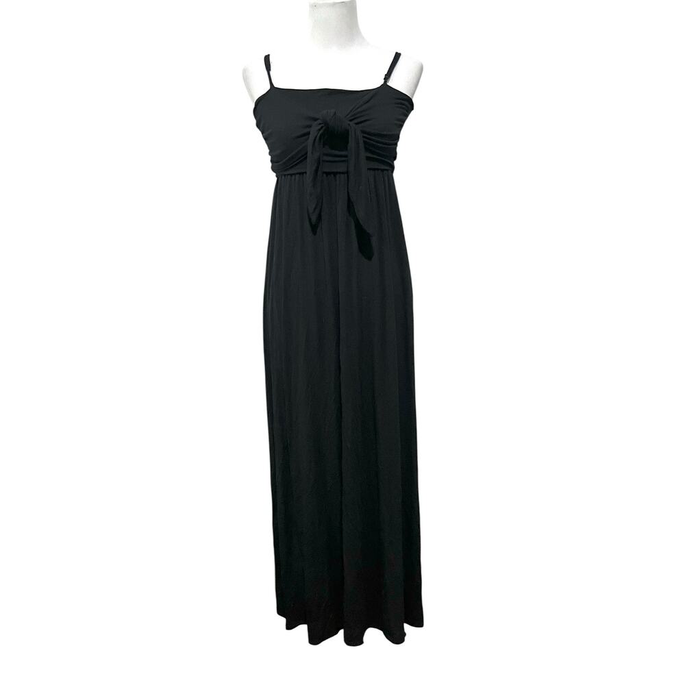 Francesca’s Casual Dress Black Maxi Jersey Knit Tie Front Spaghetti Straps XXS